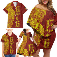 Tonga 676 Ngatu Tribal Tattoo Family Matching Off Shoulder Short Dress and Hawaiian Shirt LT03 - Polynesian Pride