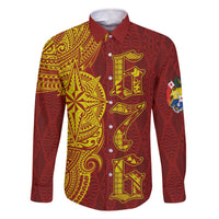 Tonga 676 Ngatu Tribal Tattoo Family Matching Off Shoulder Short Dress and Hawaiian Shirt LT03 Dad's Shirt - Long Sleeve Red - Polynesian Pride