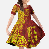 Tonga 676 Ngatu Tribal Tattoo Family Matching Puletasi and Hawaiian Shirt LT03 Daughter's Dress Red - Polynesian Pride