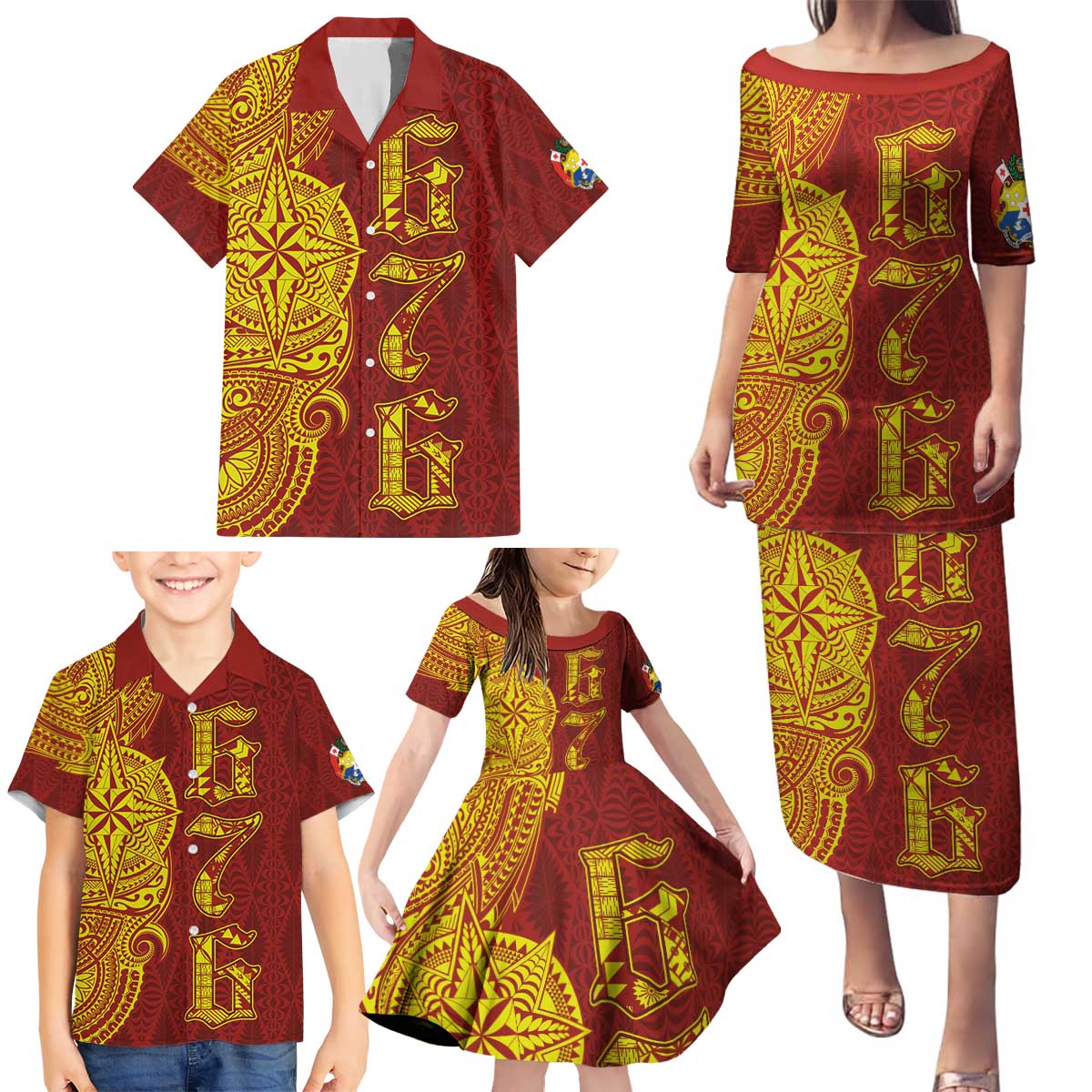 Tonga 676 Ngatu Tribal Tattoo Family Matching Puletasi and Hawaiian Shirt LT03 - Polynesian Pride