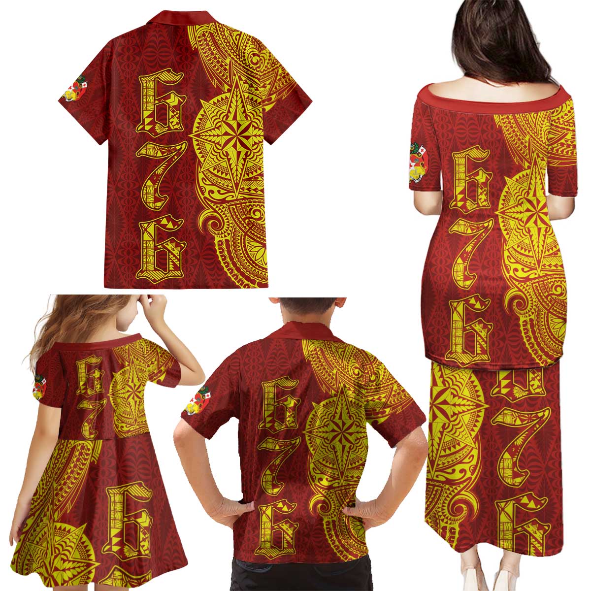 Tonga 676 Ngatu Tribal Tattoo Family Matching Puletasi and Hawaiian Shirt LT03 - Polynesian Pride
