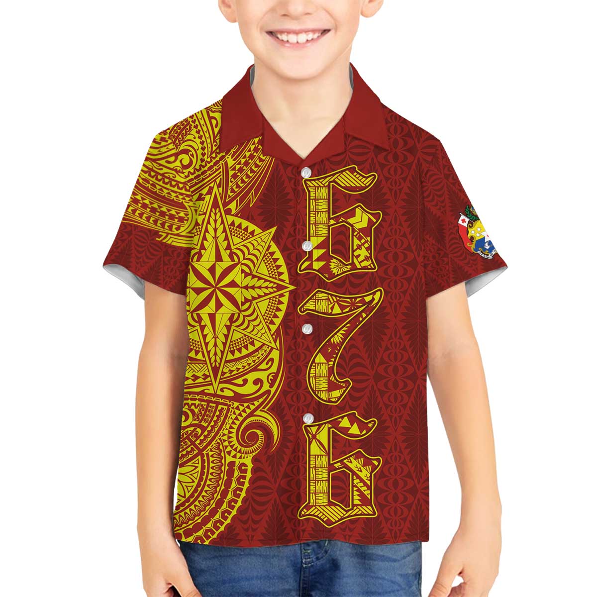 Tonga 676 Ngatu Tribal Tattoo Family Matching Puletasi and Hawaiian Shirt LT03 Son's Shirt Red - Polynesian Pride