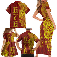Tonga 676 Ngatu Tribal Tattoo Family Matching Short Sleeve Bodycon Dress and Hawaiian Shirt LT03 - Polynesian Pride