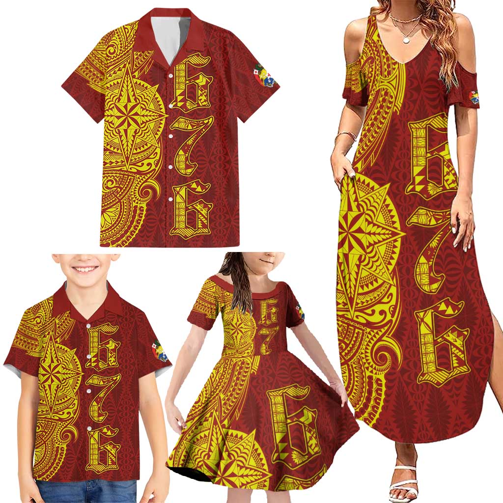 Tonga 676 Ngatu Tribal Tattoo Family Matching Summer Maxi Dress and Hawaiian Shirt LT03 - Polynesian Pride