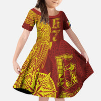 Tonga 676 Ngatu Tribal Tattoo Family Matching Tank Maxi Dress and Hawaiian Shirt LT03 Daughter's Dress Red - Polynesian Pride