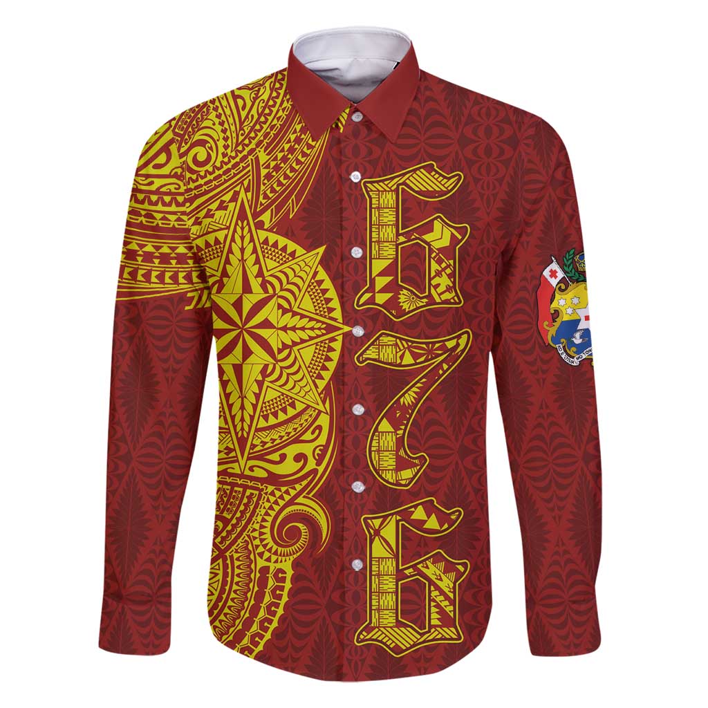 Tonga 676 Ngatu Tribal Tattoo Family Matching Tank Maxi Dress and Hawaiian Shirt LT03 Dad's Shirt - Long Sleeve Red - Polynesian Pride