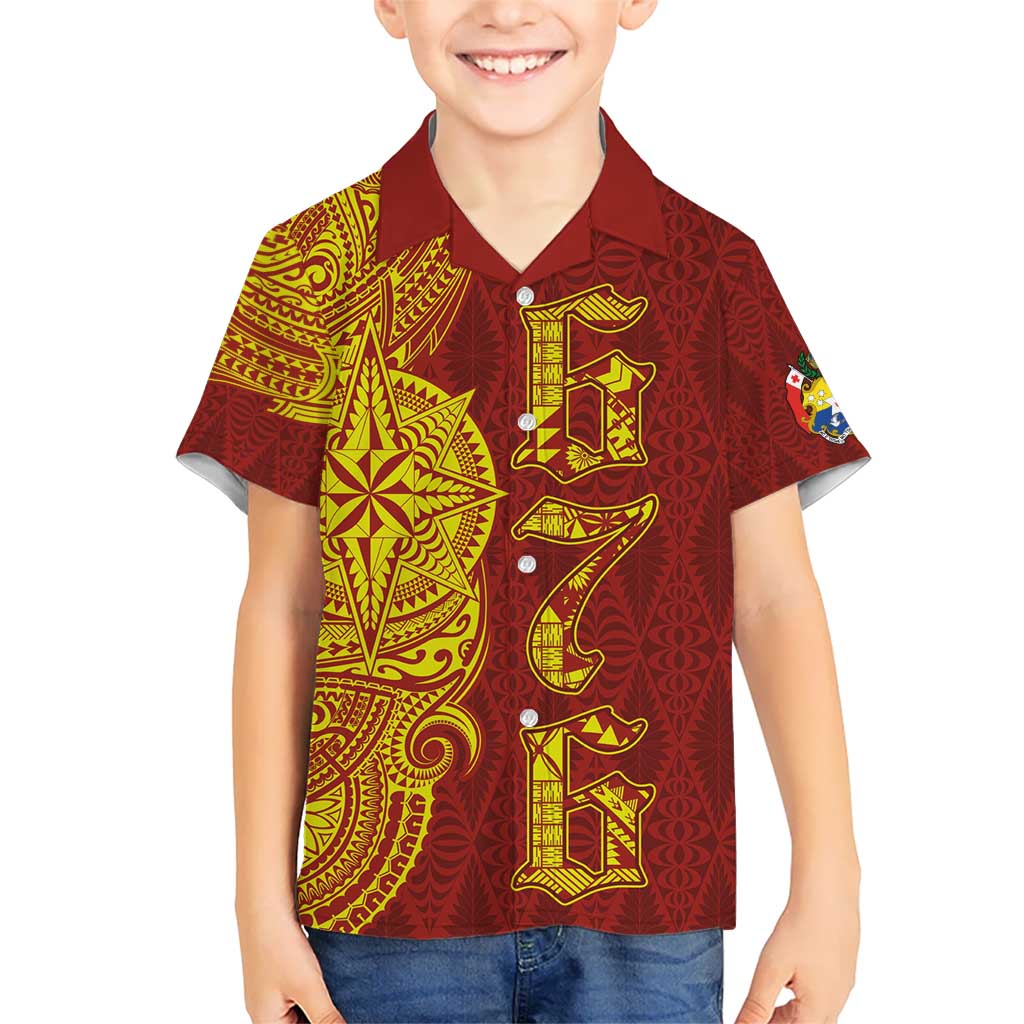 Tonga 676 Ngatu Tribal Tattoo Kid Hawaiian Shirt LT03 Kid Red - Polynesian Pride