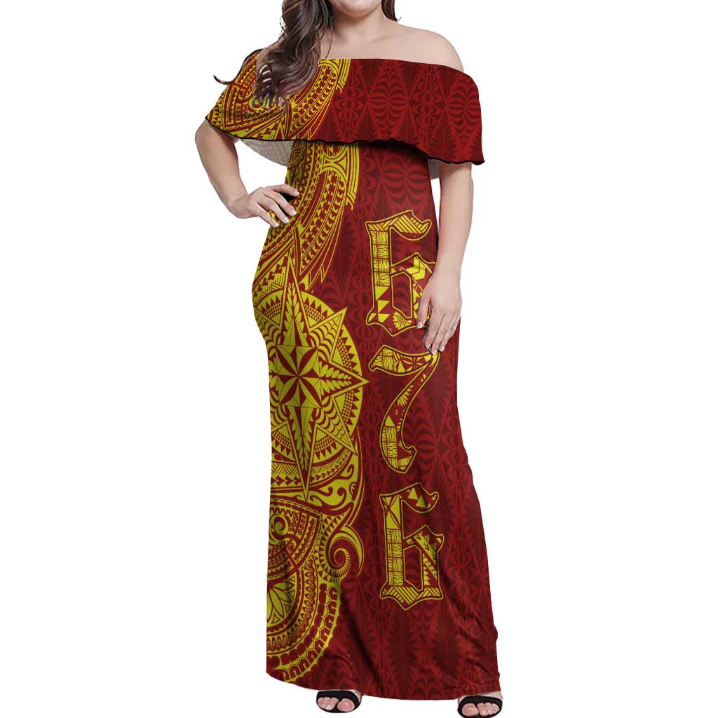 Tonga 676 Ngatu Tribal Tattoo Off Shoulder Maxi Dress LT03 Women Red - Polynesian Pride