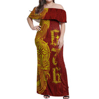 Tonga 676 Ngatu Tribal Tattoo Off Shoulder Maxi Dress LT03 Women Red - Polynesian Pride