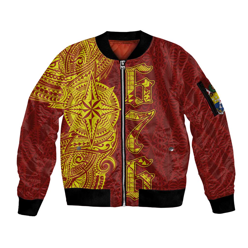 Tonga 676 Ngatu Tribal Tattoo Sleeve Zip Bomber Jacket LT03 Unisex Red - Polynesian Pride