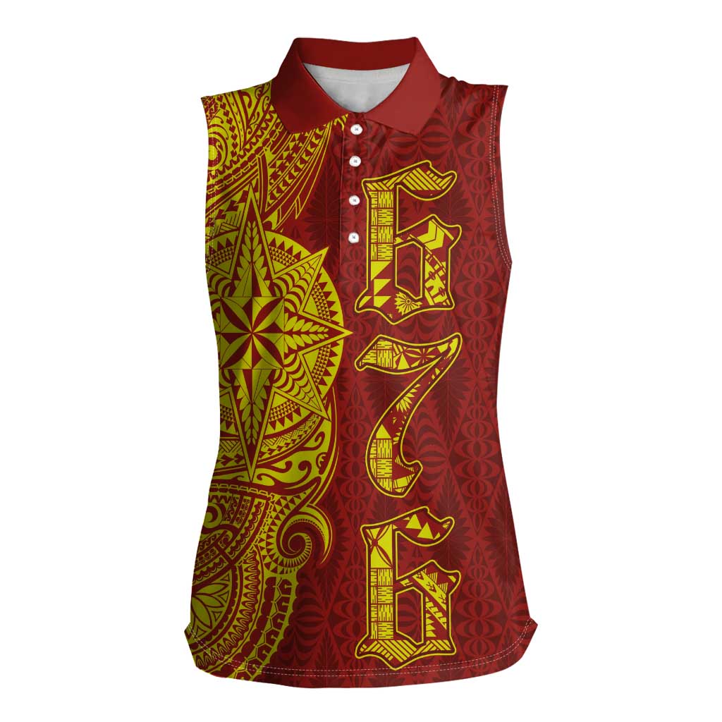 Tonga 676 Ngatu Tribal Tattoo Women Sleeveless Polo Shirt LT03 Female Red - Polynesian Pride