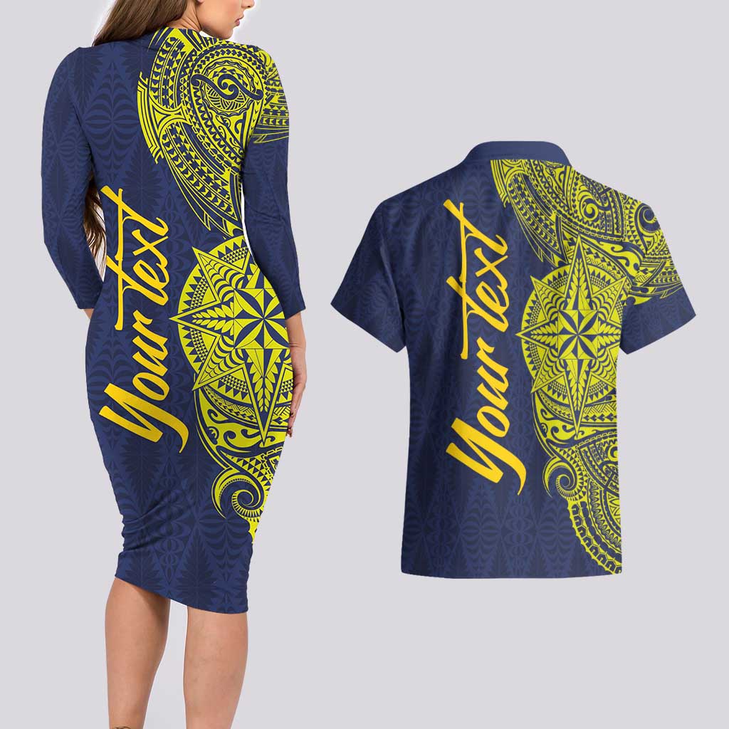 Personalised Tokelau Classic Ngatu Motifs Couples Matching Long Sleeve Bodycon Dress and Hawaiian Shirt LT03 - Polynesian Pride