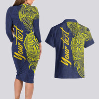 Personalised Tokelau Classic Ngatu Motifs Couples Matching Long Sleeve Bodycon Dress and Hawaiian Shirt LT03 - Polynesian Pride