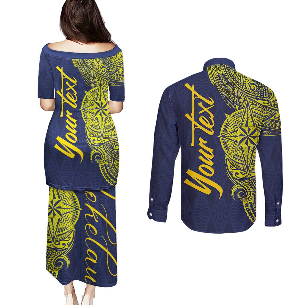 Personalised Tokelau Classic Ngatu Motifs Couples Matching Puletasi and Long Sleeve Button Shirt