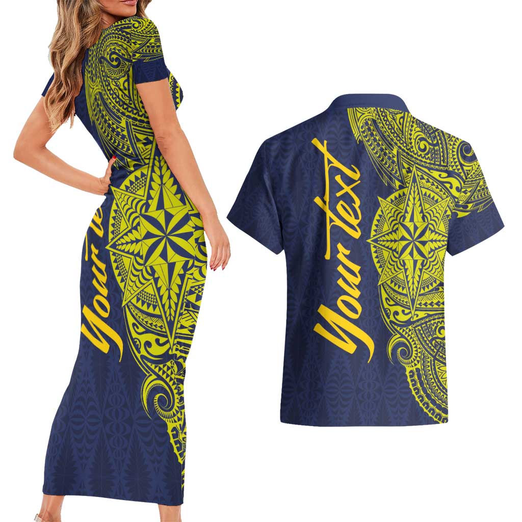 Personalised Tokelau Classic Ngatu Motifs Couples Matching Short Sleeve Bodycon Dress and Hawaiian Shirt LT03 - Polynesian Pride