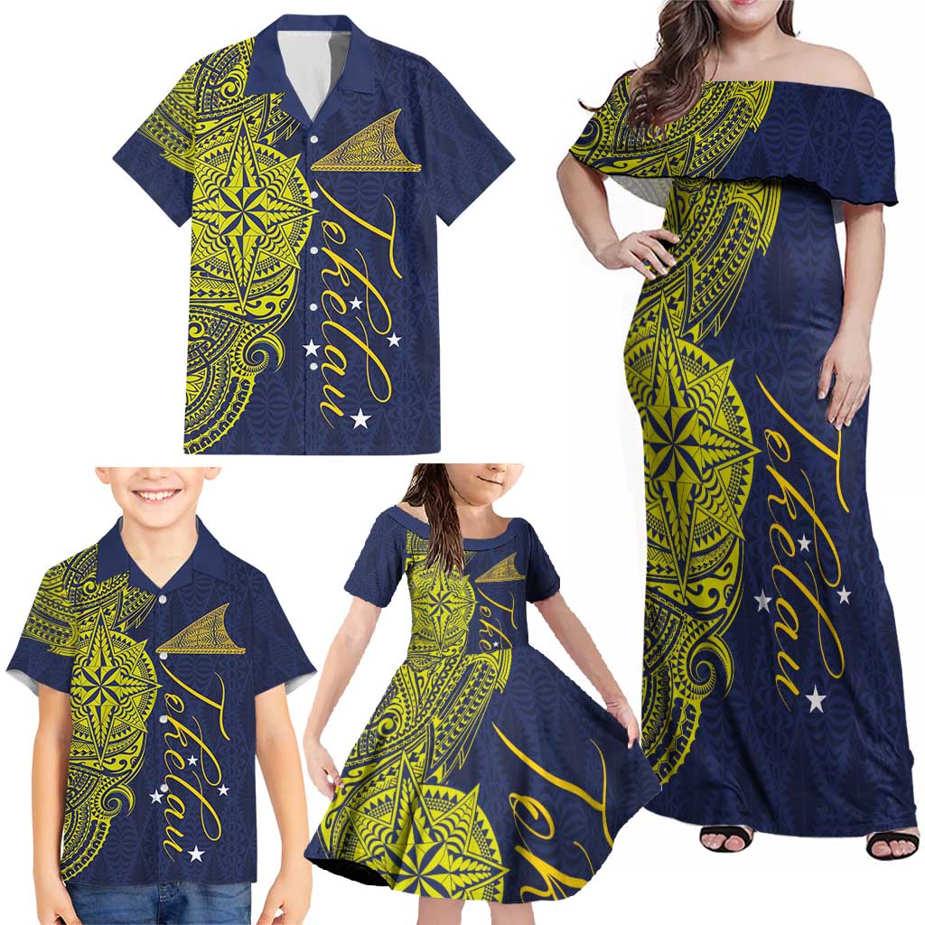 Personalised Tokelau Classic Ngatu Motifs Family Matching Off Shoulder Maxi Dress and Hawaiian Shirt LT03 - Polynesian Pride