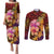 Hawaiian Hibiscus Turtle Tribal Polynesian Pattern Couples Matching Puletasi and Long Sleeve Button Shirt Colorful Color