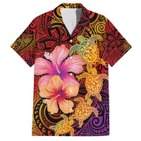 Hawaiian Hibiscus Turtle Tribal Polynesian Pattern Family Matching Long Sleeve Bodycon Dress and Hawaiian Shirt Colorful Color LT03 Dad's Shirt - Short Sleeve Red - Polynesian Pride