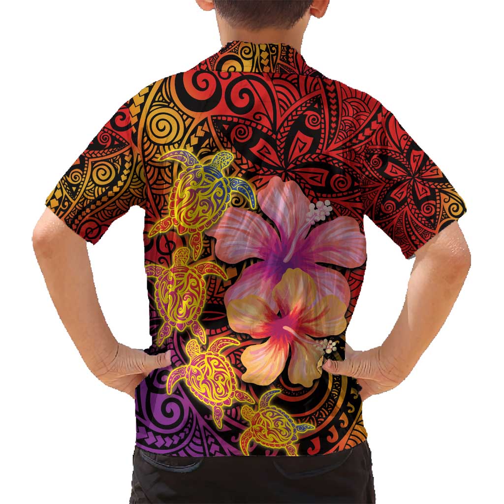Hawaiian Hibiscus Turtle Tribal Polynesian Pattern Family Matching Off Shoulder Maxi Dress and Hawaiian Shirt Colorful Color LT03 - Polynesian Pride