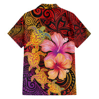 Hawaiian Hibiscus Turtle Tribal Polynesian Pattern Family Matching Off Shoulder Maxi Dress and Hawaiian Shirt Colorful Color LT03 - Polynesian Pride