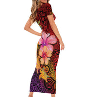 Hawaiian Hibiscus Turtle Tribal Polynesian Pattern Family Matching Short Sleeve Bodycon Dress and Hawaiian Shirt Colorful Color LT03 - Polynesian Pride