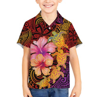 Hawaiian Hibiscus Turtle Tribal Polynesian Pattern Kid Hawaiian Shirt Colorful Color