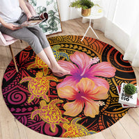 Hawaiian Hibiscus Turtle Tribal Polynesian Pattern Round Carpet Colorful Color