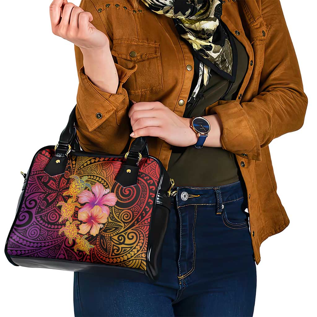 Hawaiian Hibiscus Turtle Tribal Polynesian Pattern Shoulder Handbag Colorful Color