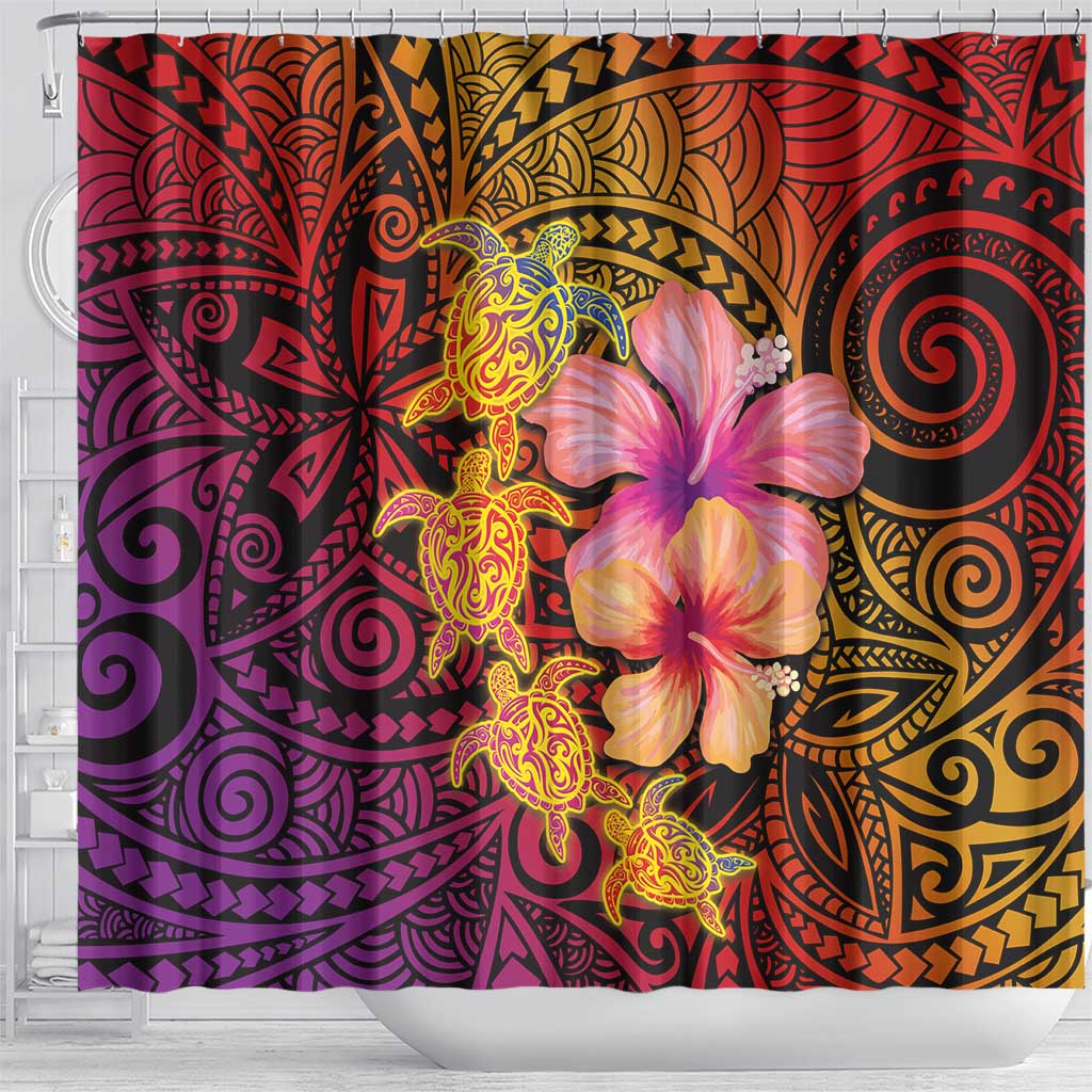 Hawaiian Hibiscus Turtle Tribal Polynesian Pattern Shower Curtain Colorful Color