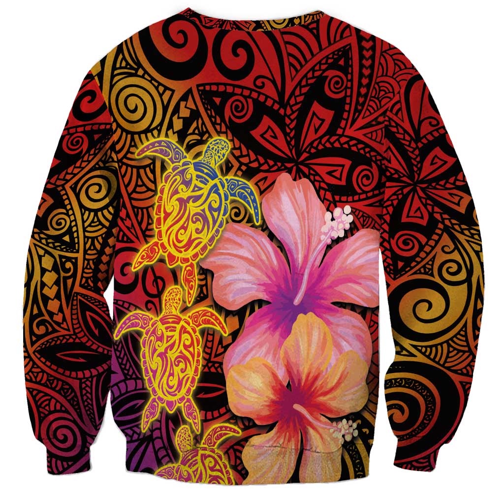 Hawaiian Hibiscus Turtle Tribal Polynesian Pattern Sweatshirt Colorful Color