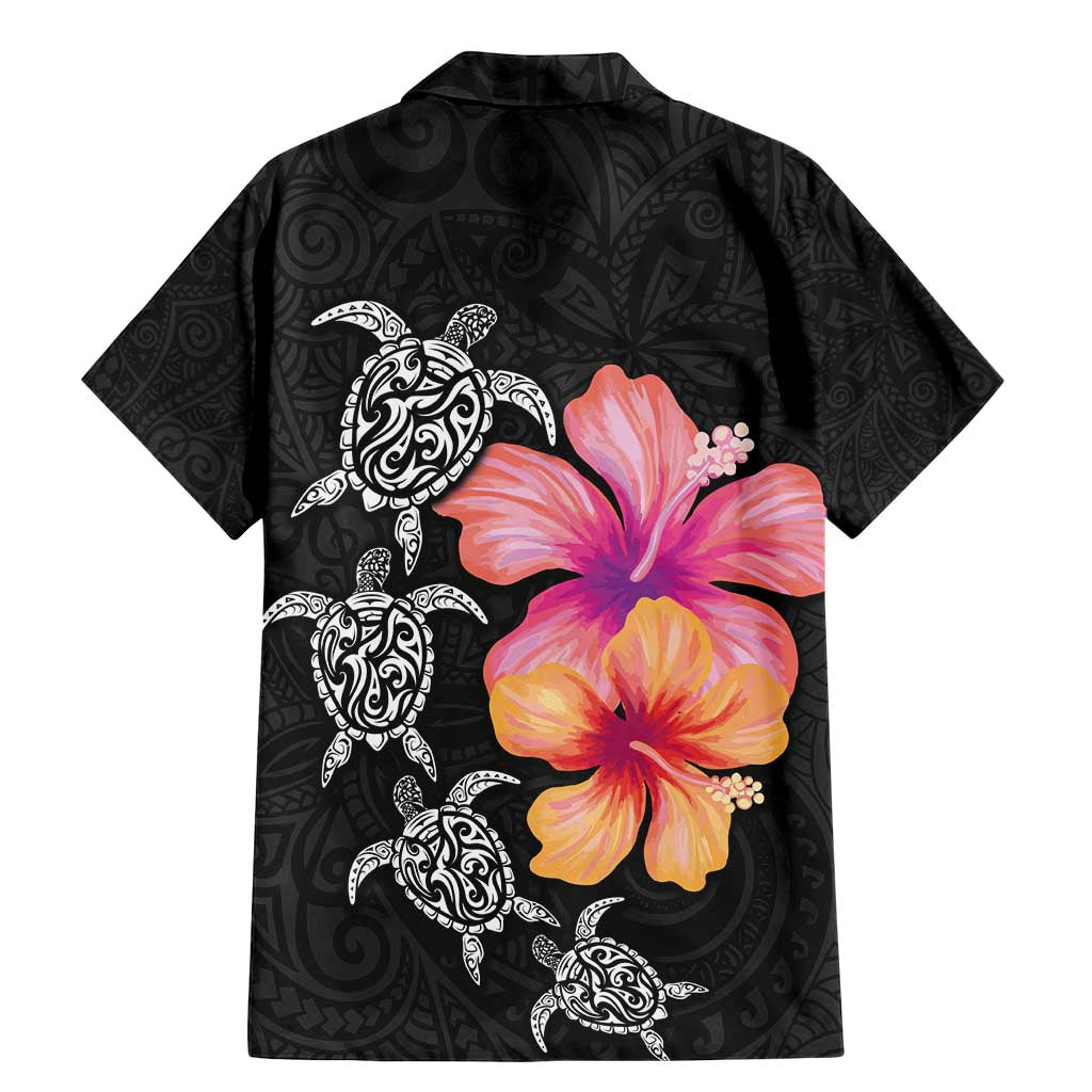 Hawaiian Hibiscus Turtle Tribal Polynesian Pattern Family Matching Mermaid Dress and Hawaiian Shirt Black Color LT03 - Polynesian Pride
