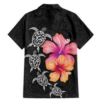 Hawaiian Hibiscus Turtle Tribal Polynesian Pattern Family Matching Off Shoulder Maxi Dress and Hawaiian Shirt Black Color LT03 - Polynesian Pride