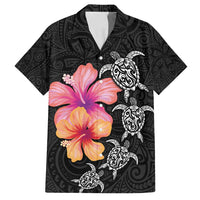 Hawaiian Hibiscus Turtle Tribal Polynesian Pattern Family Matching Summer Maxi Dress and Hawaiian Shirt Black Color LT03 Dad's Shirt - Short Sleeve Black - Polynesian Pride