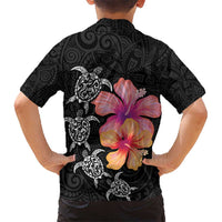 Hawaiian Hibiscus Turtle Tribal Polynesian Pattern Hawaiian Shirt Black Color