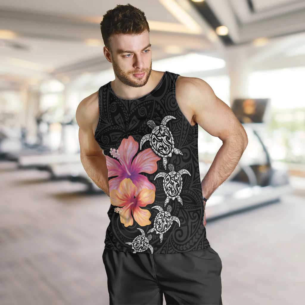 Hawaiian Hibiscus Turtle Tribal Polynesian Pattern Men Tank Top Black Color LT03 Black - Polynesian Pride