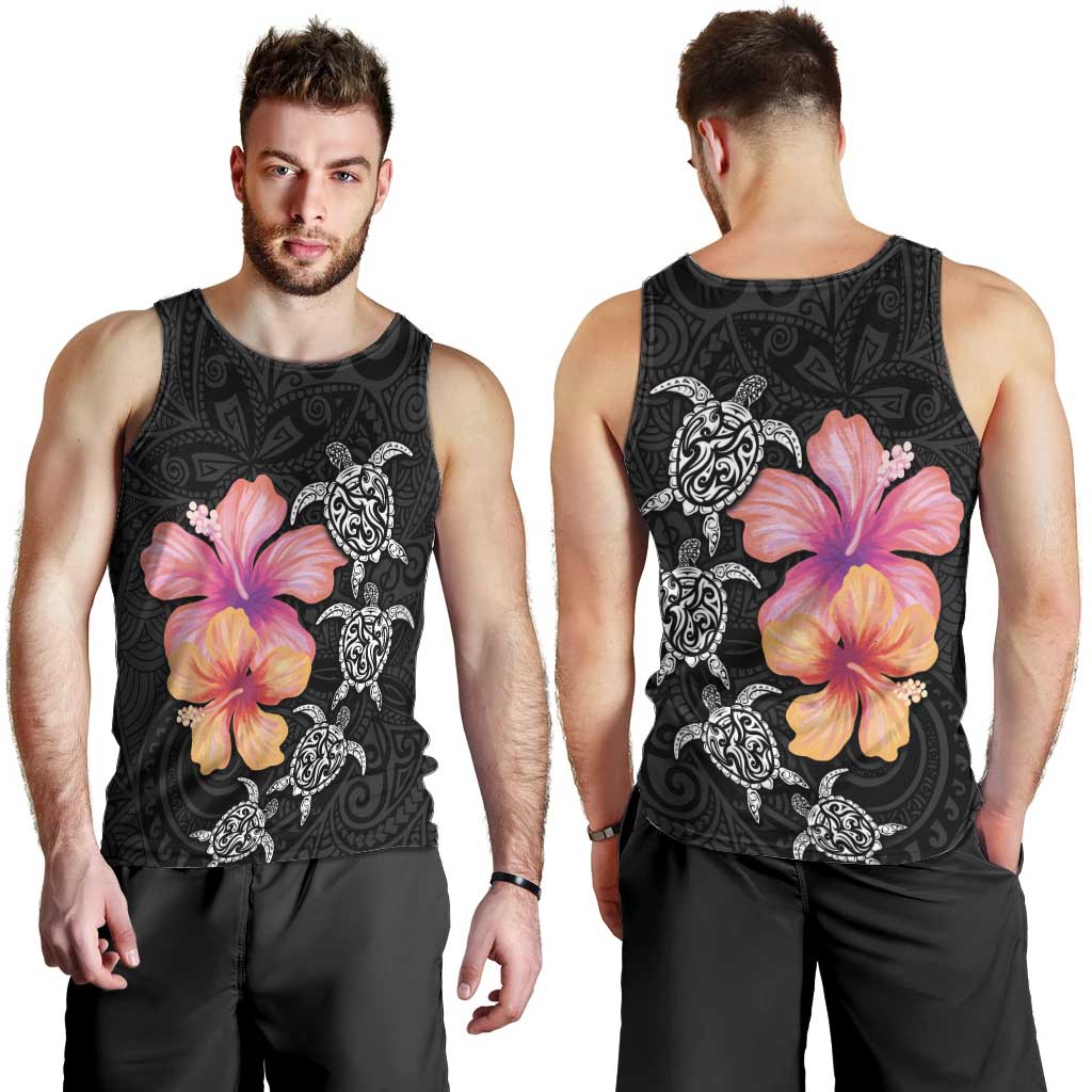 Hawaiian Hibiscus Turtle Tribal Polynesian Pattern Men Tank Top Black Color LT03 - Polynesian Pride