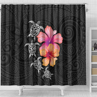 Hawaiian Hibiscus Turtle Tribal Polynesian Pattern Shower Curtain Black Color LT03 - Polynesian Pride