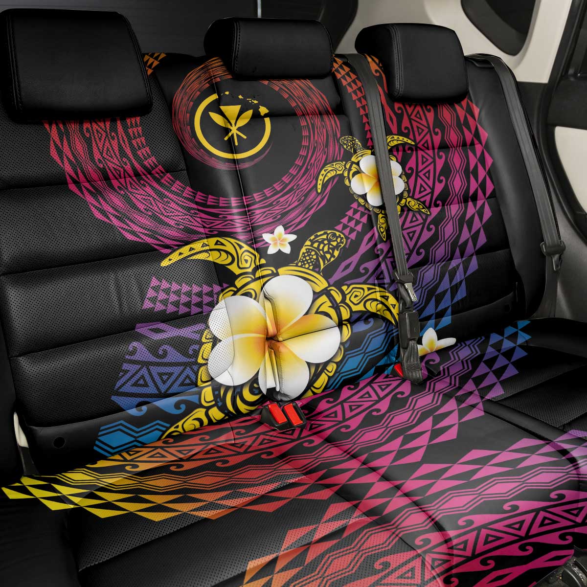 Hawaiian Plumeria Turtle Tribal Spiral Polynesian Tattoo Back Car Seat Cover Fanciful Color LT03 - Polynesian Pride
