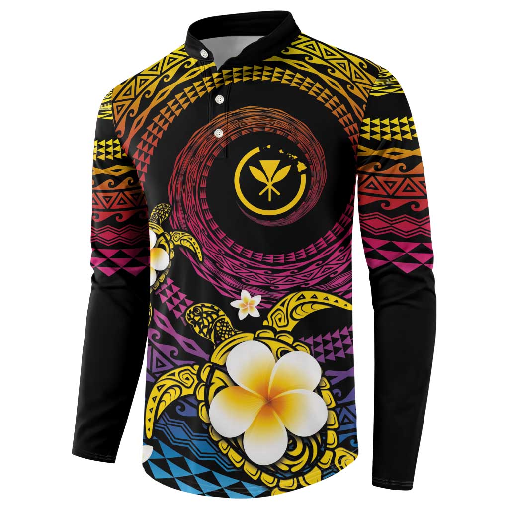 Hawaiian Plumeria Turtle Tribal Spiral Polynesian Tattoo Button Sweatshirt Fanciful Color