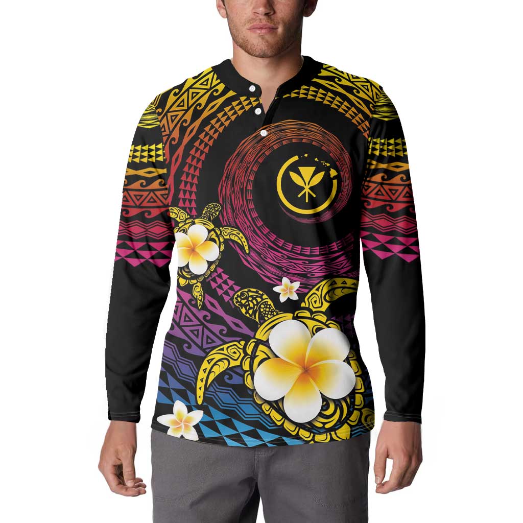 Hawaiian Plumeria Turtle Tribal Spiral Polynesian Tattoo Button Sweatshirt Fanciful Color