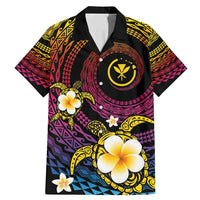 Hawaiian Plumeria Turtle Tribal Spiral Polynesian Tattoo Family Matching Mermaid Dress and Hawaiian Shirt Fanciful Color LT03 Dad's Shirt - Short Sleeve Gradient - Polynesian Pride