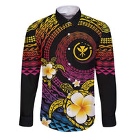 Hawaiian Plumeria Turtle Tribal Spiral Polynesian Tattoo Family Matching Mermaid Dress and Hawaiian Shirt Fanciful Color LT03 Dad's Shirt - Long Sleeve Gradient - Polynesian Pride