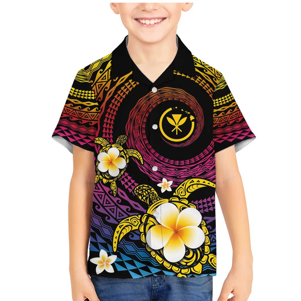 Hawaiian Plumeria Turtle Tribal Spiral Polynesian Tattoo Family Matching Mermaid Dress and Hawaiian Shirt Fanciful Color LT03 Son's Shirt Gradient - Polynesian Pride