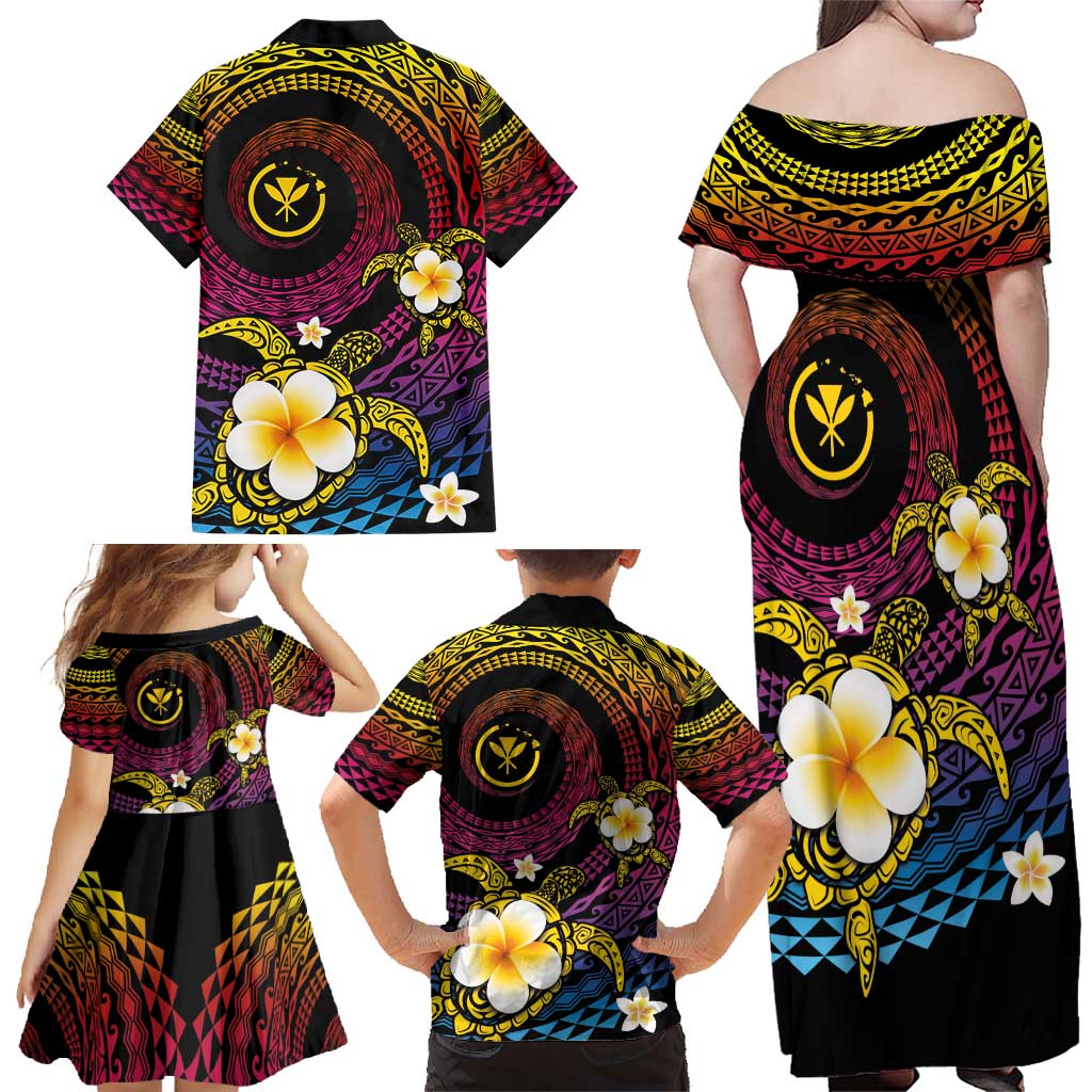 Hawaiian Plumeria Turtle Tribal Spiral Polynesian Tattoo Family Matching Off Shoulder Maxi Dress and Hawaiian Shirt Fanciful Color LT03 - Polynesian Pride