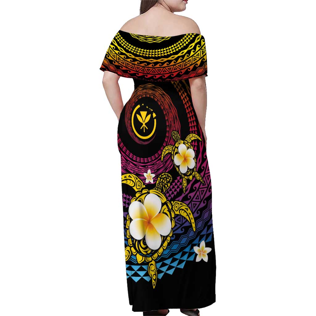 Hawaiian Plumeria Turtle Tribal Spiral Polynesian Tattoo Family Matching Off Shoulder Maxi Dress and Hawaiian Shirt Fanciful Color LT03 - Polynesian Pride