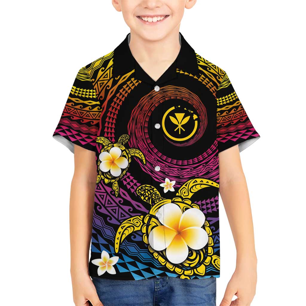 Hawaiian Plumeria Turtle Tribal Spiral Polynesian Tattoo Family Matching Off Shoulder Maxi Dress and Hawaiian Shirt Fanciful Color LT03 Son's Shirt Gradient - Polynesian Pride
