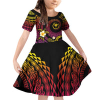Hawaiian Plumeria Turtle Tribal Spiral Polynesian Tattoo Family Matching Off Shoulder Short Dress and Hawaiian Shirt Fanciful Color LT03 Daughter's Dress Gradient - Polynesian Pride