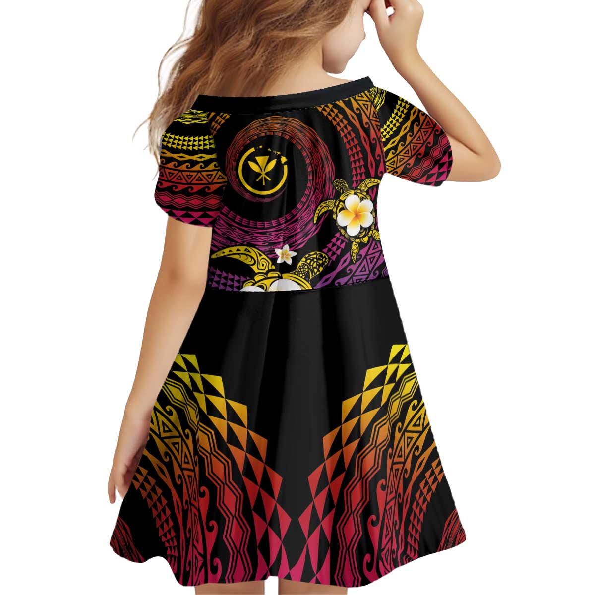 Hawaiian Plumeria Turtle Tribal Spiral Polynesian Tattoo Family Matching Off Shoulder Short Dress and Hawaiian Shirt Fanciful Color LT03 - Polynesian Pride