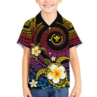 Hawaiian Plumeria Turtle Tribal Spiral Polynesian Tattoo Family Matching Puletasi and Hawaiian Shirt Fanciful Color LT03 Son's Shirt Gradient - Polynesian Pride