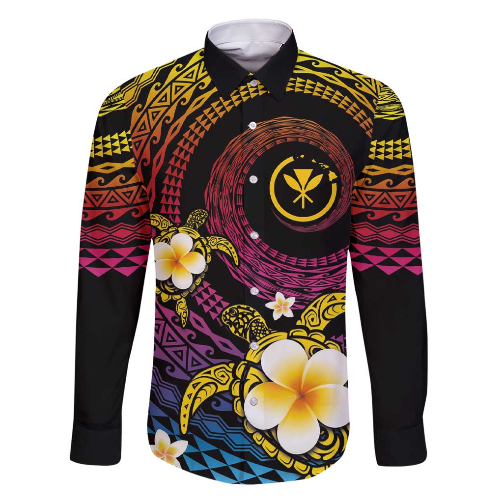 Hawaiian Plumeria Turtle Tribal Spiral Polynesian Tattoo Family Matching Short Sleeve Bodycon Dress and Hawaiian Shirt Fanciful Color LT03 Dad's Shirt - Long Sleeve Gradient - Polynesian Pride